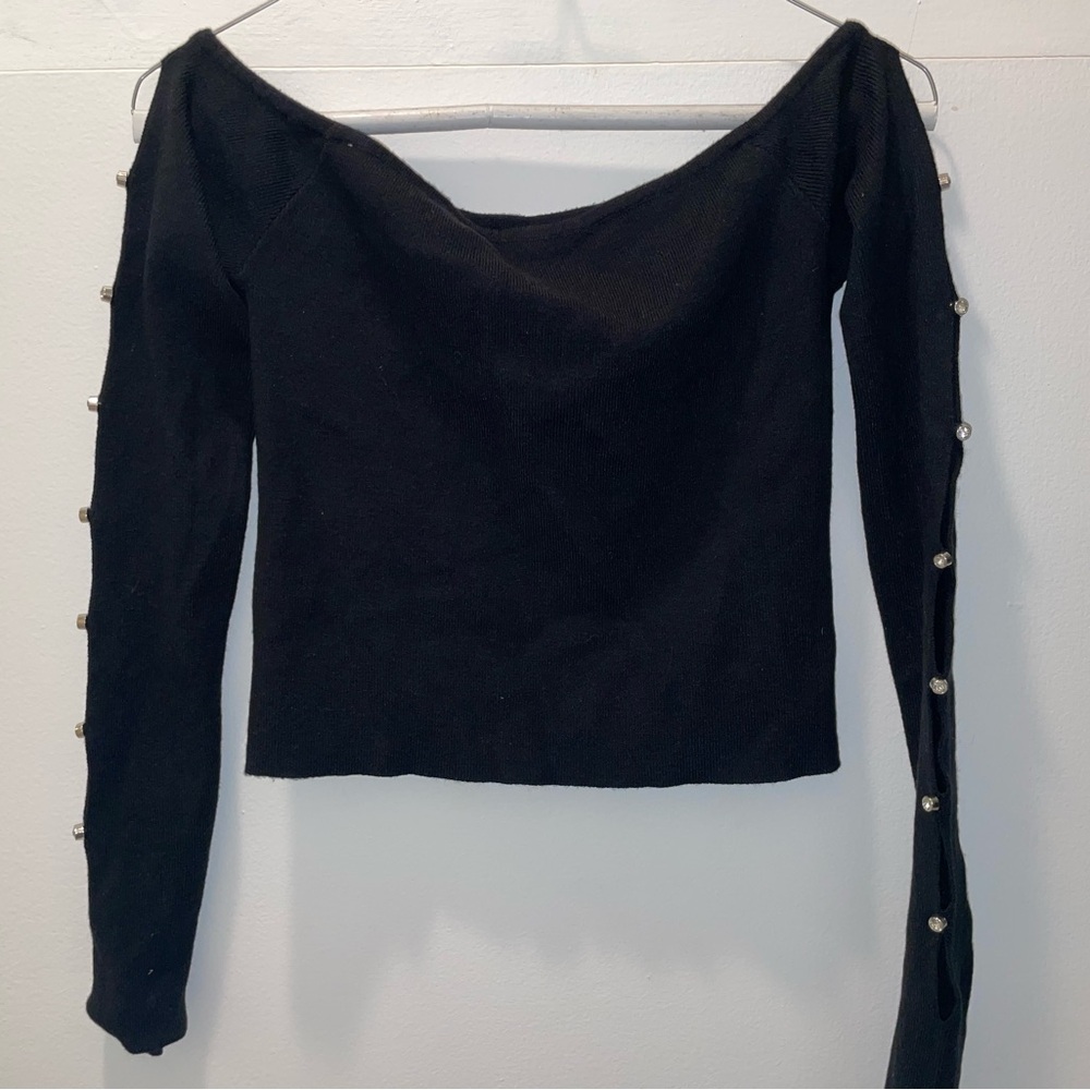 rhinestone sleeve black top